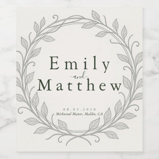 Trouw zilverblad elfen wijn etiket (Enkel label)