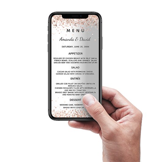 Trouw zilveren roze gouden menukaart kaart