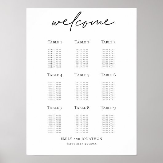 Trouw zitplaatsenplan welkomstscript afdrukbaar poster (Voorkant)