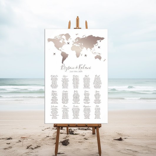 Trouw zitplaatskaart reizen thema elegant modern poster