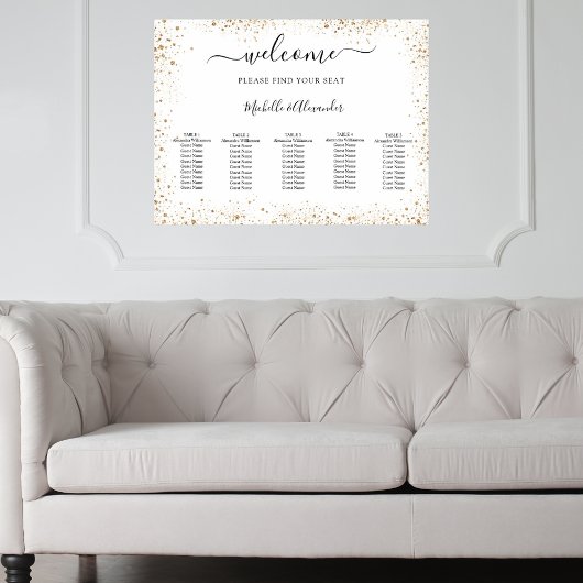 Trouw zitplaatskaart wit goud glitter poster