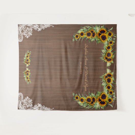 Trouw Zonnebloemen Bruiloft Houten Kant Fotohokje Wandkleed (Voorkant (horizontaal))