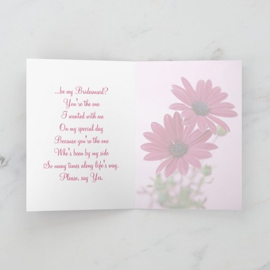 Trouw. Zus. Bruidsmeisje kaart. Madeliefjes bloeme (Binnen)