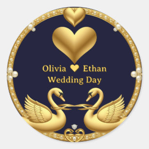 Trouw Zwanen Crest Met Blauwe Juwelen Frame Ronde Sticker