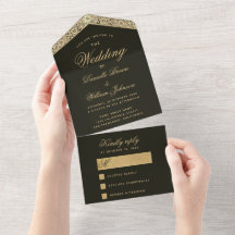 Trouw Zwart Goud Elegante Vintage Bloemrijke Scrip