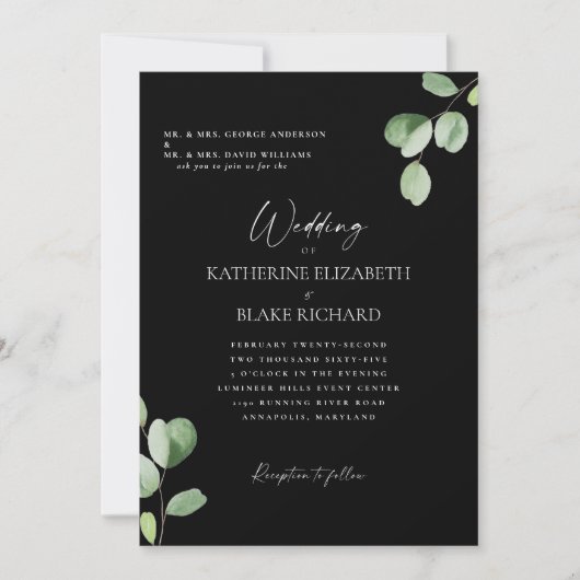 Trouw Zwart & Wit Beide Ouders Eucalyptus Kaart (Voorkant)