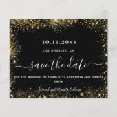 Trouw zwarte gouden glitters budget bespaar datum (Voorkant)