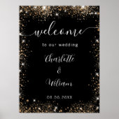Trouw zwarte gouden glitters namen script welkom poster (Voorkant)