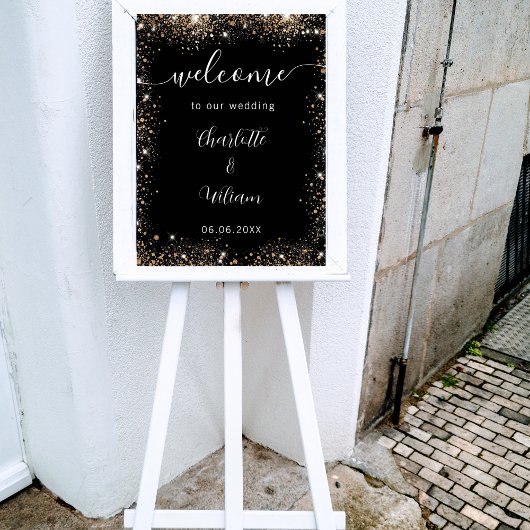Trouw zwarte gouden glitters namen script welkom poster