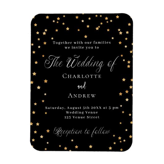 Trouw zwarte gouden sterren elegante script luxe magneet (Verticaal)