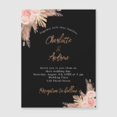 Trouw zwarte pampasgras roze gouden bloemrijke lux magnetische uitnodiging (Voorkant)