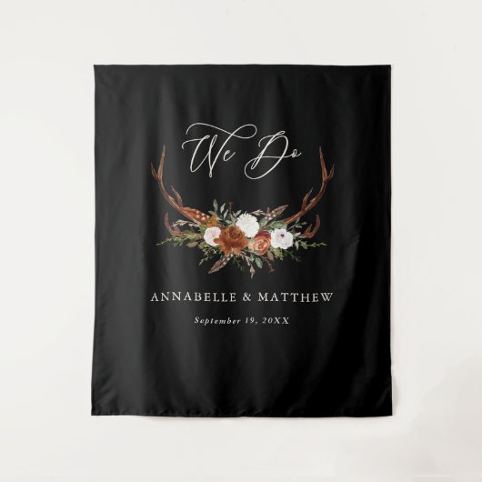 Trouw zwarte rustieke herten bloem feest decoratie wandkleed (Voorkant)
