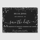Trouw zwarte zilveren glitters bewaar datum magnee magnetische uitnodiging (Voorkant)