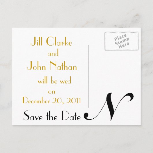 Trouwaankondiging Briefkaart Art Deco Gold Black (Achterkant)