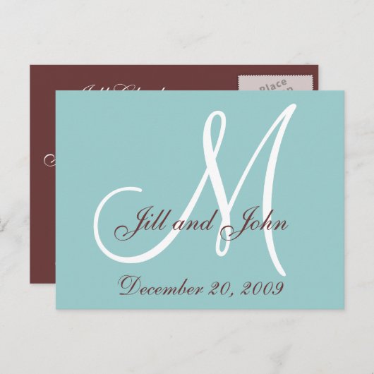 Trouwaankondiging Briefkaart Robin Egg Blue Brown (Voorkant / Achterkant)