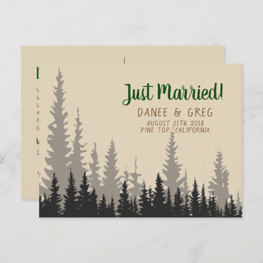 Trouwaankondiging net getrouwd met bergbomen aankondigingskaart (Voorkant / Achterkant)