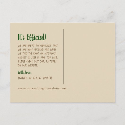 Trouwaankondiging net getrouwd met bergbomen aankondigingskaart (Achterkant)