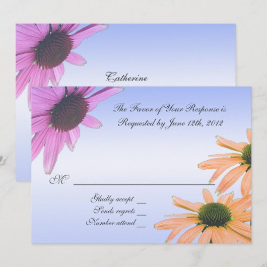 trouwacceptatiekaart, daisy-bloemen kaart (Voorkant / Achterkant)