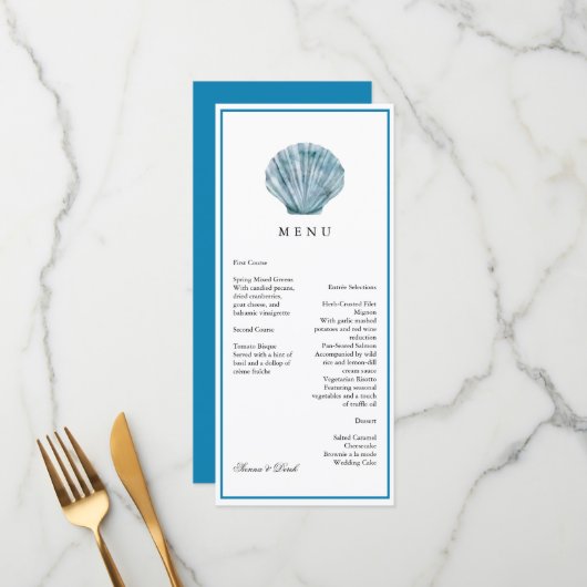 Trouwaccessoire in vintage turquoise enkele zeesch menu (Voorkant / Achterkant in situ)