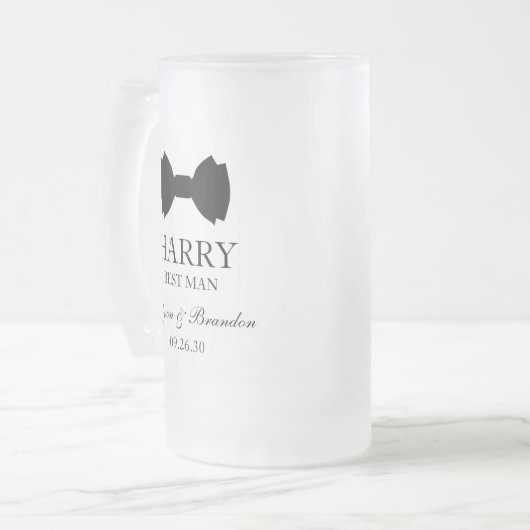 Trouwaccessoire Zwarte Das Matglas Bierpul (Voorkant links)