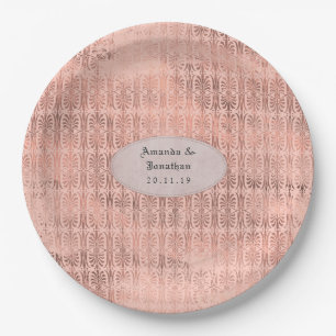 Trouwaccessoires van roze goud en blush folie in v papieren bordje