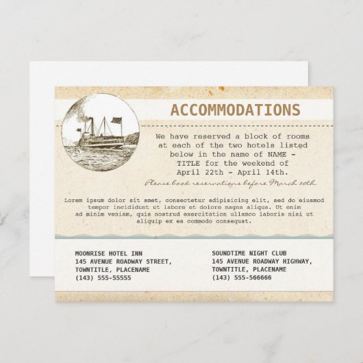 trouwaccommodatiekaart met cruise informatiekaartje (Voorkant / Achterkant)