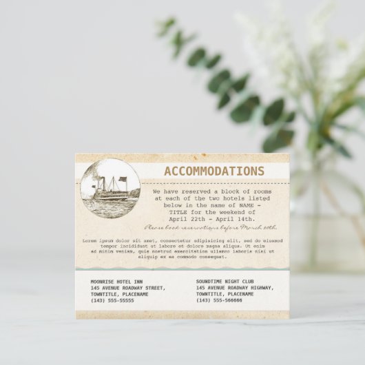 trouwaccommodatiekaart met cruise informatiekaartje (Staand voorkant)