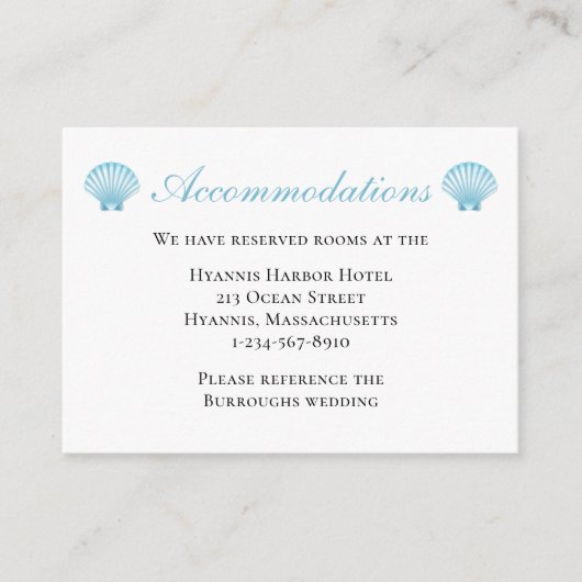 Trouwaccommodaties Blue Nautical Shells Beach Informatiekaartje (Voorkant)