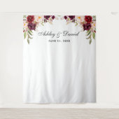 Trouwachtergrond Burgundy Bloemen Foto Booth Prop Wandkleed (Voorkant)