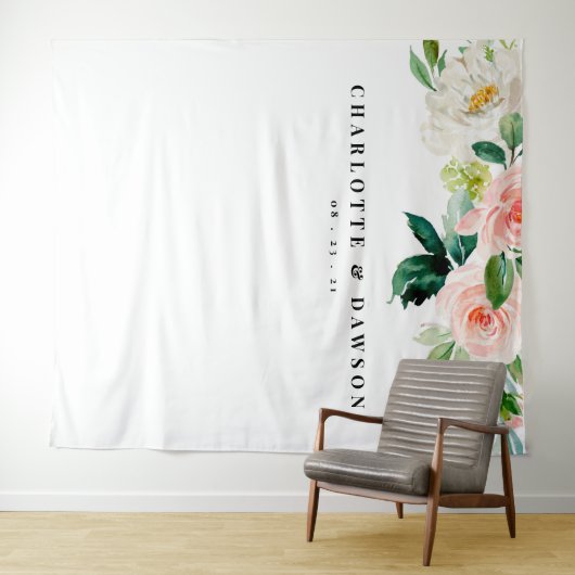 Trouwachtergrond met bloemenroze, fotocabineprop wandkleed (In Situ (horizontaal))