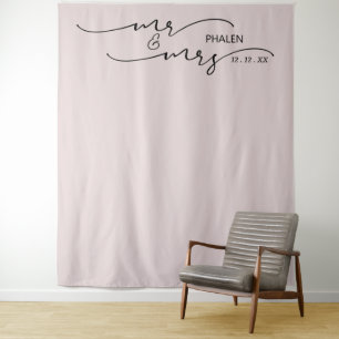 Trouwachtergrond met Mr. en Mrs. Blush Roze Wandkleed