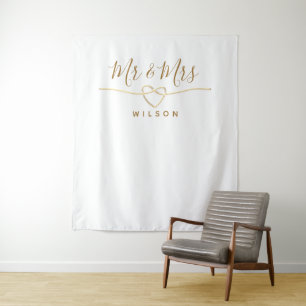 Trouwachtergrond met Mr en Mrs foto prop Wandkleed
