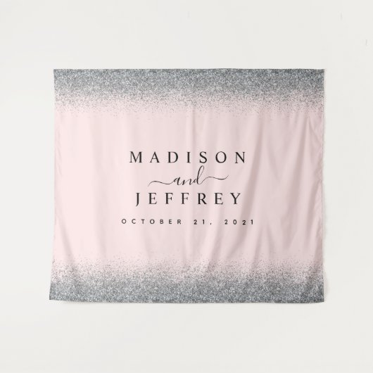 Trouwachtergrond met roze en zilver glitters wandkleed (Voorkant (horizontaal))