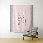 Trouwachtergrond met roze en zilver glitters wandkleed (In situ)