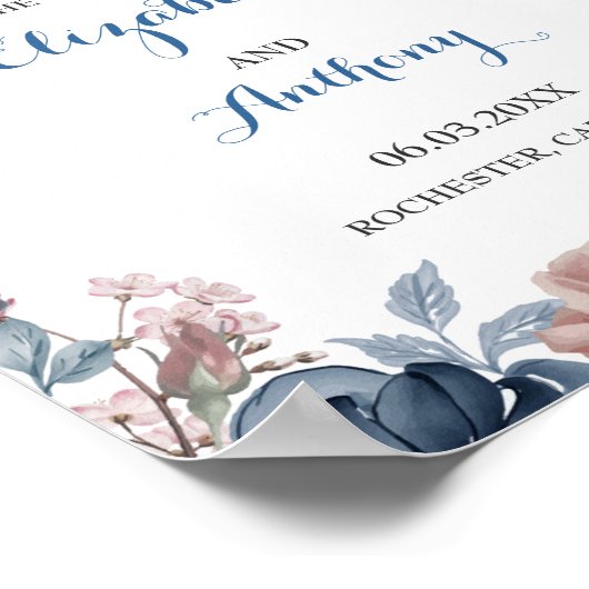 Trouwachtergrond met waterverf in Navyblauw Roze M Poster (Hoek)