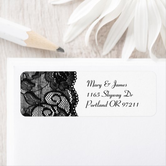Trouwadres Elegant  zwart kant Etiket