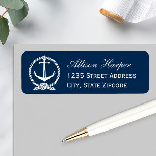 Trouwadres met maritiem anker-monogram etiket