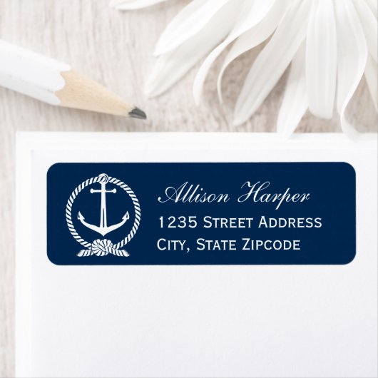Trouwadres met maritiem anker-monogram etiket (Insitu)