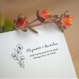 Trouwadres met wilde bloemen zelfinktende stempel