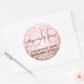 Trouwadres Roos Blush Pink Glitter Lights Ronde Sticker (Envelop)