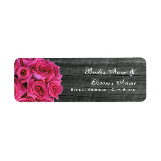 Trouwadreslabel - Hot Pink Rozen & Barnwood Etiket (Voorkant)