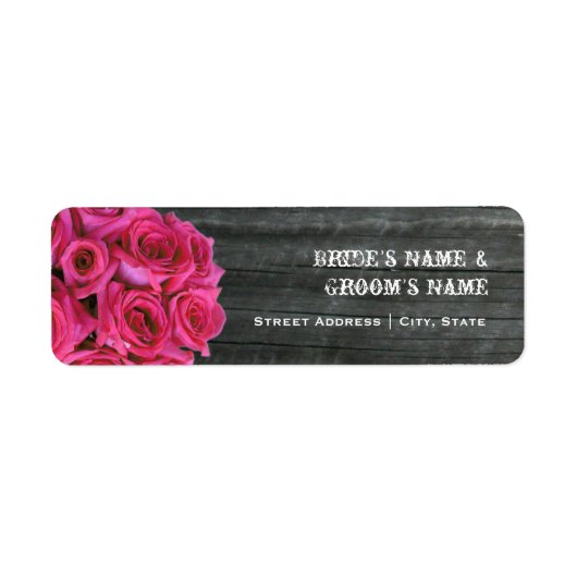 Trouwadreslabel - Hot Pink Rozen & Barnwood Etiket (Voorkant)