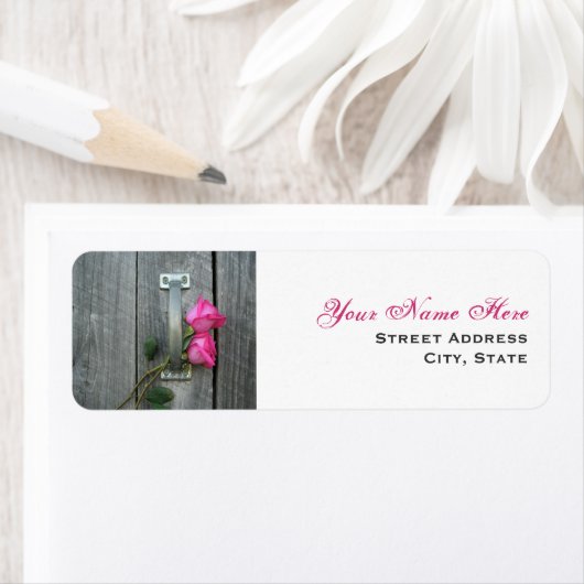 Trouwadreslabel - Hot Pink Rozen & Schuurdeur Etiket (Insitu)