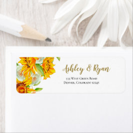 Trouwadreslabels Zonnebloem Waterverf Etiket