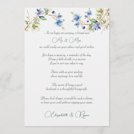 Trouwadvies en gelukwensen in blauwe aquarel advieskaart (Voorkant)