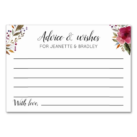 Trouwadvies en wensen met Bourgondische bloemen Kaart (Voorkant)