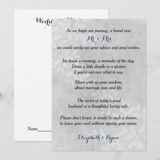 Trouwadvies, goede wensen, grijze bloemen advieskaart (Voorkant / Achterkant)