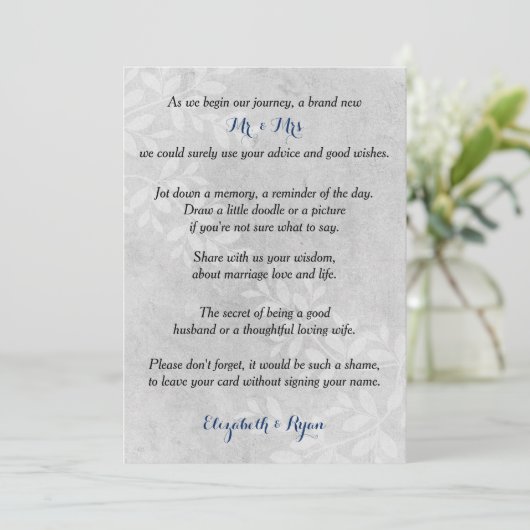 Trouwadvies, goede wensen, grijze bloemen advieskaart (Staand voorkant)