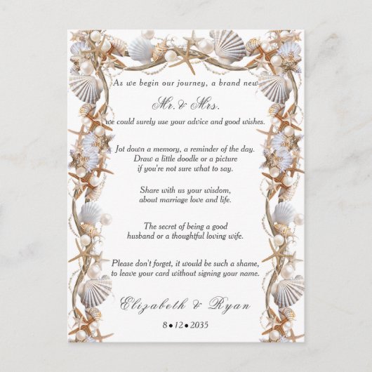 Trouwadvies Goede Wensen Schelpen Parels   Advieskaart (Voorkant)