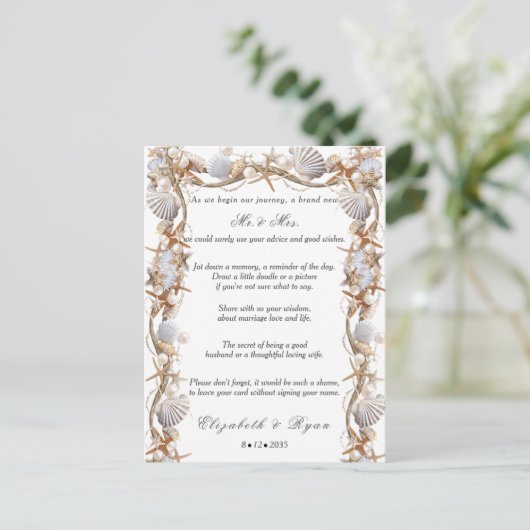 Trouwadvies Goede Wensen Schelpen Parels   Advieskaart (Staand voorkant)